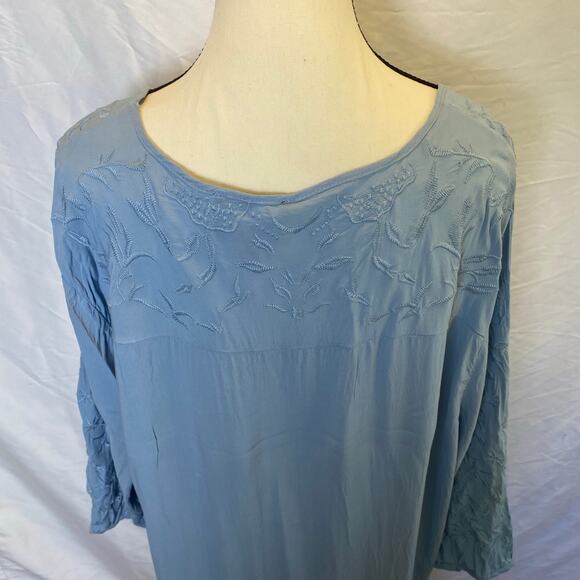 Cynthia Rowley Women's Embroidered Tunic Blouse Size 3X Rayon V-Neck Tassel Ties - Picture 9 of 13